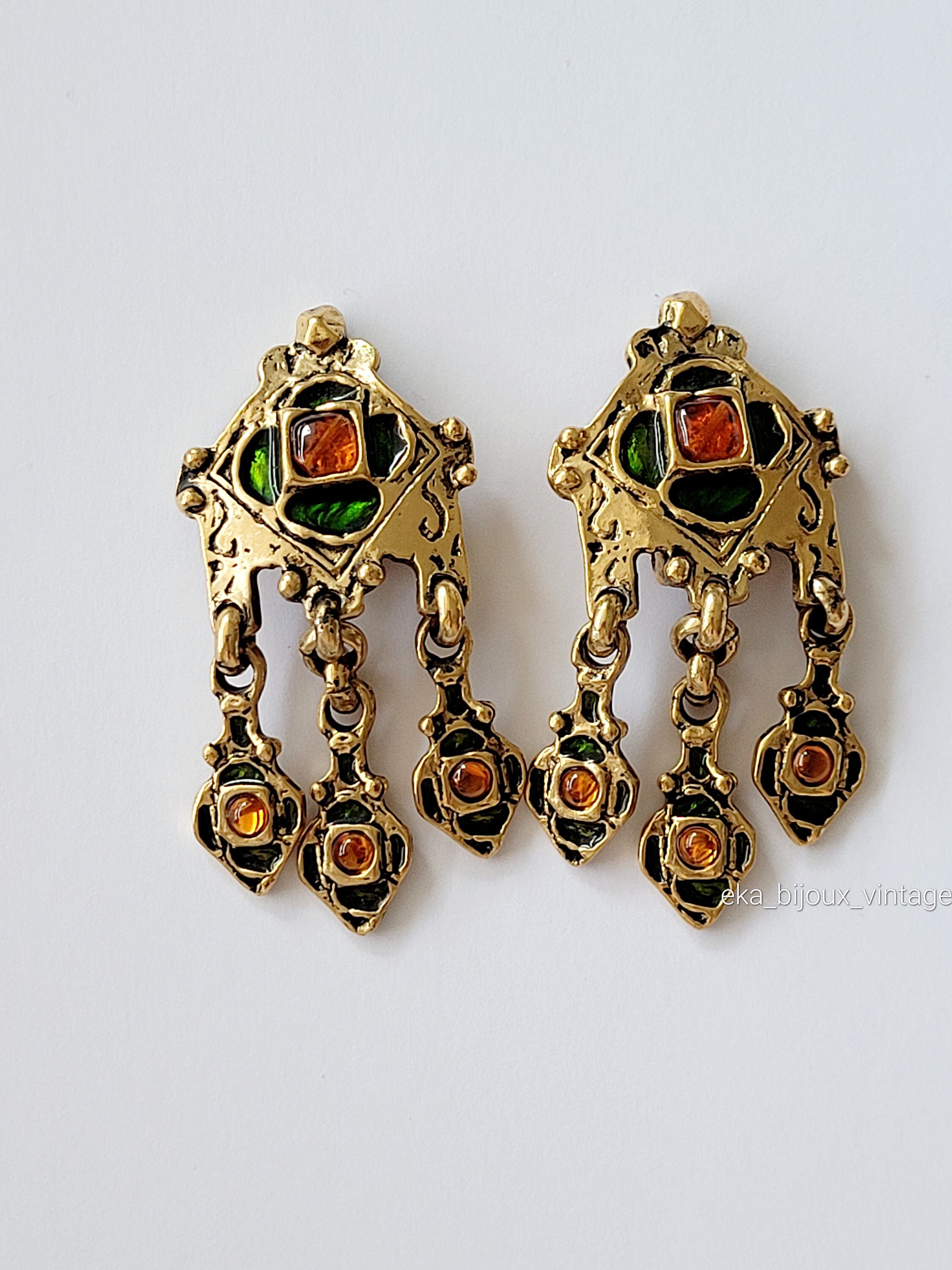 Boucles D'oreilles Clips ENTRE GUILLEMETS En Métal émaillé Jaune - 8,5 Cm - Occasion Bon état