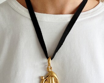 Pendentif Ancien Lanvin Paris - Mère Et Fille, Plaqué Or, Années 80, Bon état D'usage
