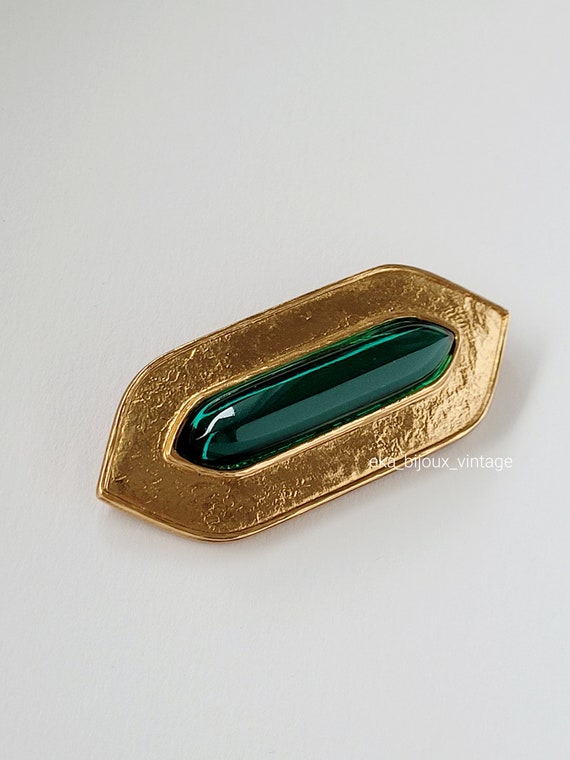 Jean-louis Scherrer Vintage Green Cabochon Brooch - Etsy Israel