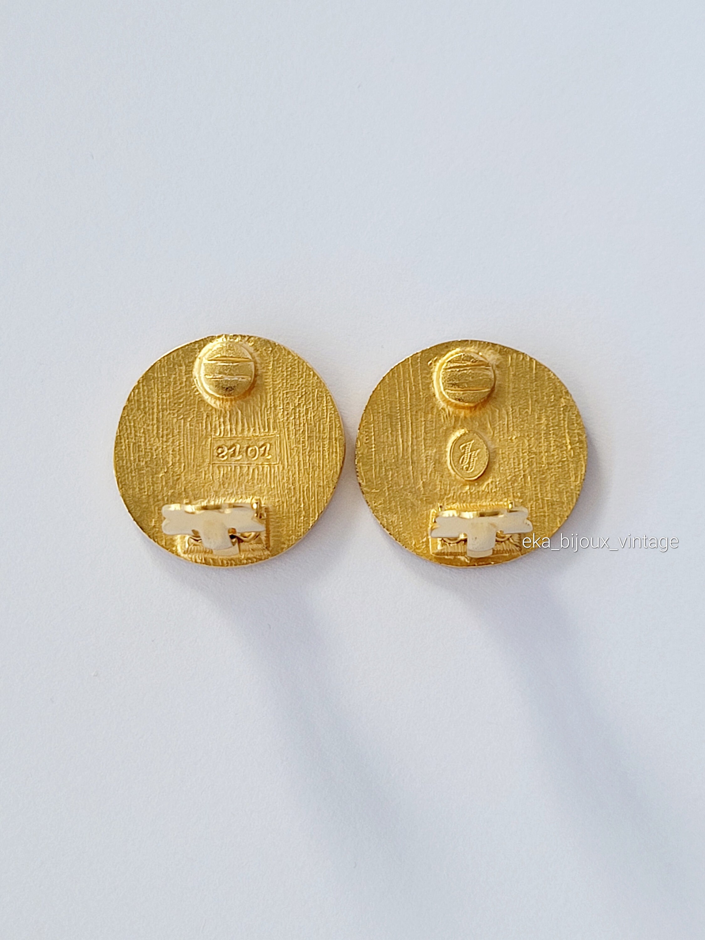 Boucles D'oreilles Vintage Signées Inès De La Fressange - Modèle N°5 Bis, Couleur Dorée, Clips, Occasion Excellent état