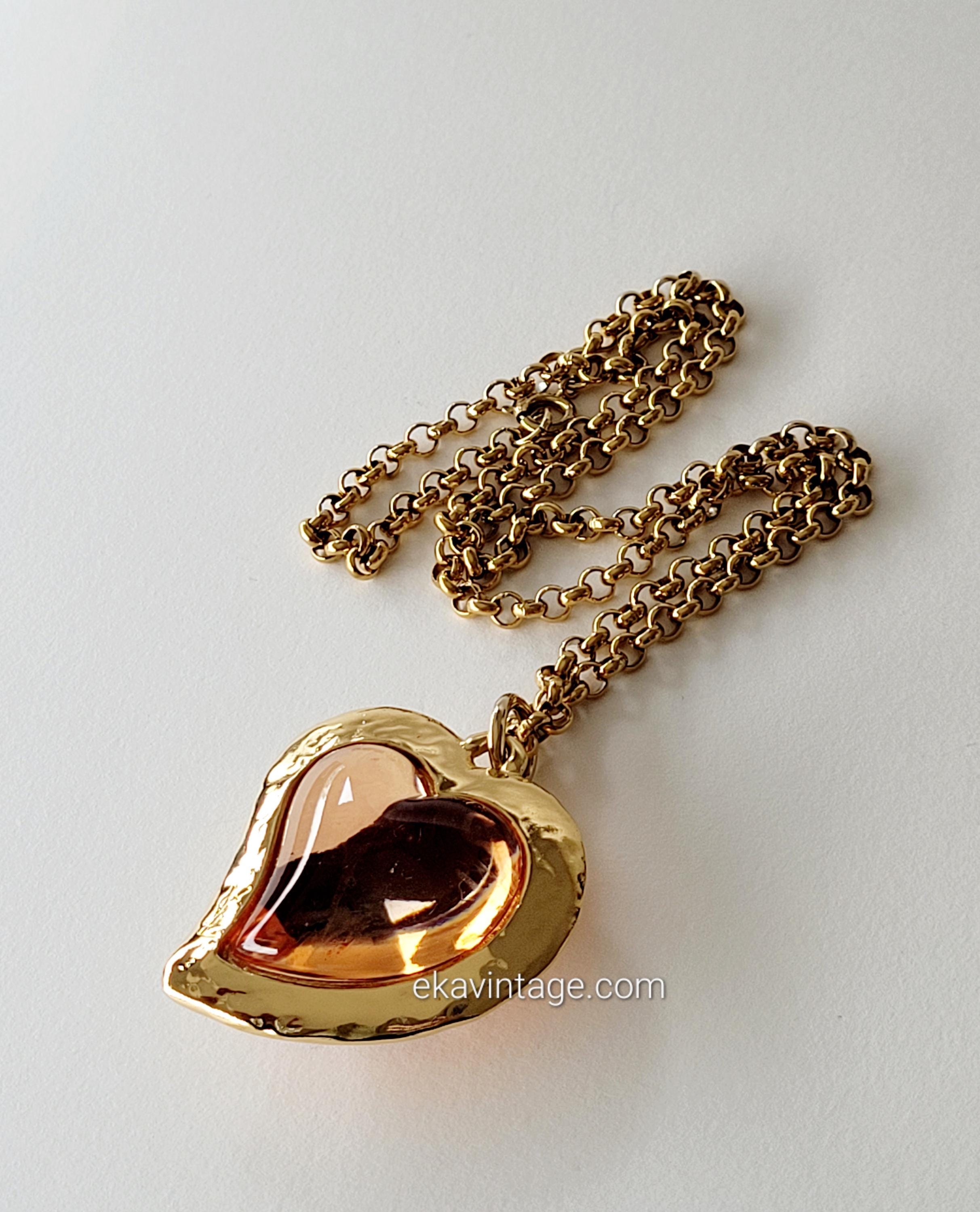 アクセサリー Yves Saint Laurent Heart Gold necklace Yves Saint Laurent Heart Necklace YSL Charm Gold Chain