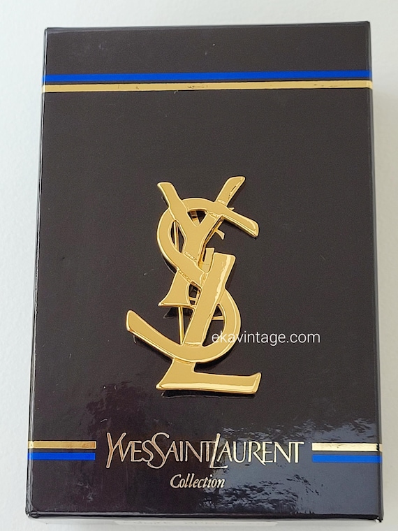 YSL イヴサンローラン　スクエア　ブラック文字盤　ゴールドロゴ Yves Saint Laurent - Vintage YSL Logo Brooch - Etsy