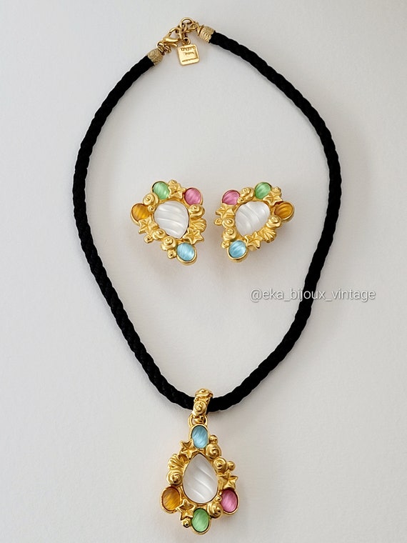 Ungaro - Parure vintage - Collier et boucles d'or… - image 2