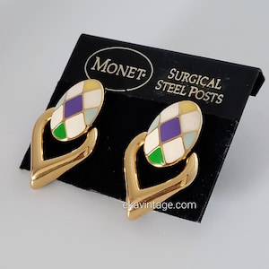 Boucle D'oreille Vintage Signée MONET - Occasion, Usure Du Temps Visible, Bijou Rétro