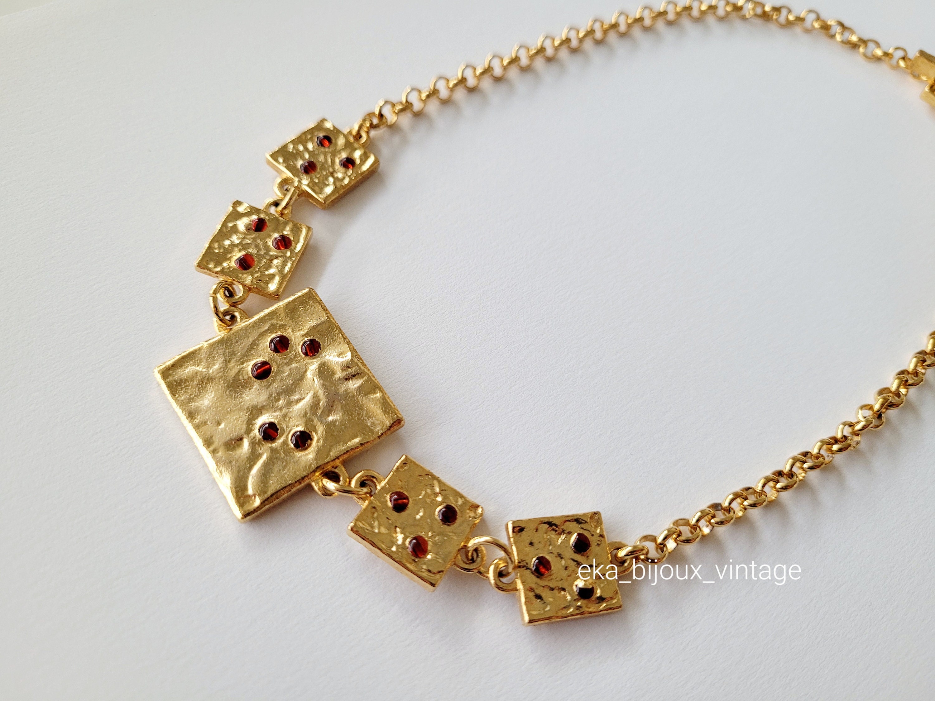 Collier Biche De Bere - 6 Rangs Doré Perles Rouges - Occasion