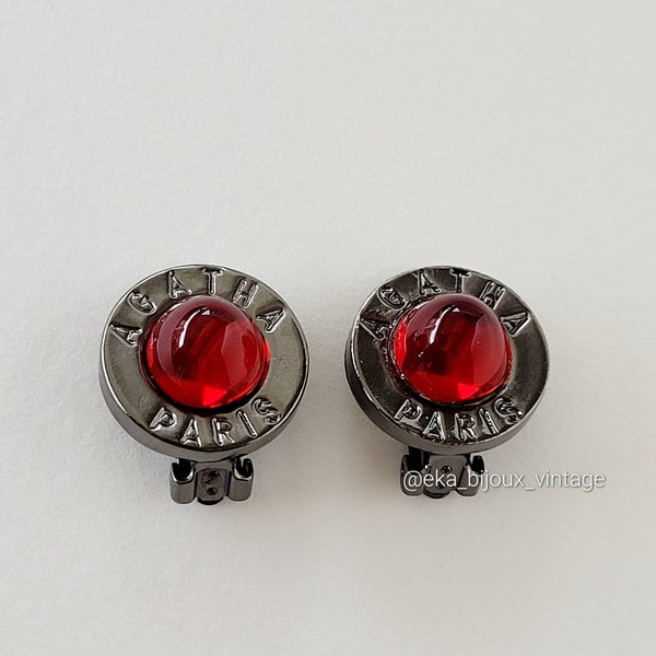 Agatha Paris - Boucles d'oreilles vintage Cabochons rouges