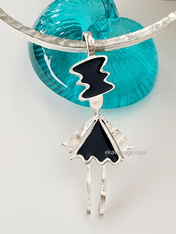 Collier Vintage Biche De Bere - Métal Et Boules En Résine - Argenté - Occasion Bon État
