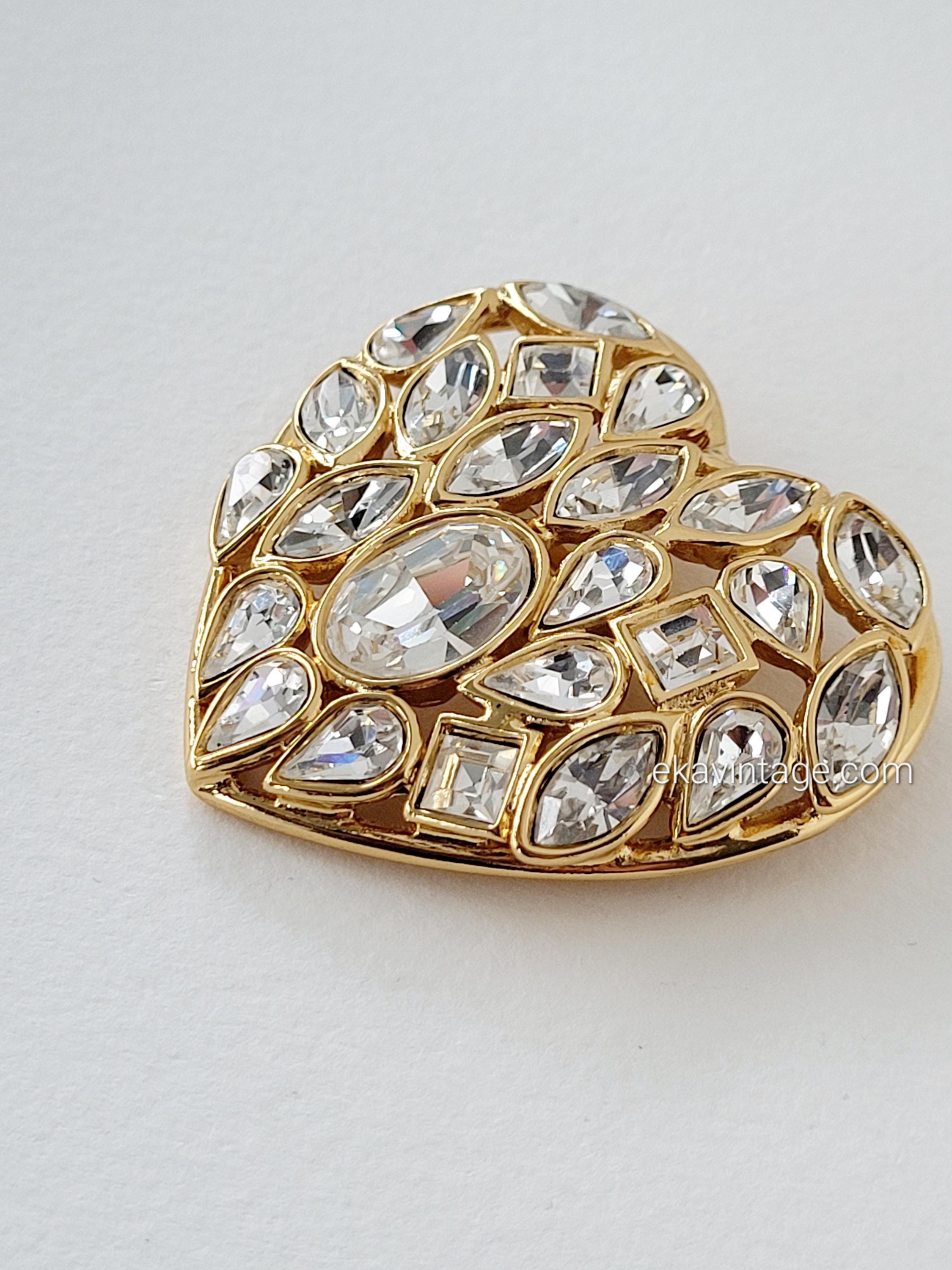 イヴ・サンローラン - ホワイトクリスタルの大きなヴィンテージハート