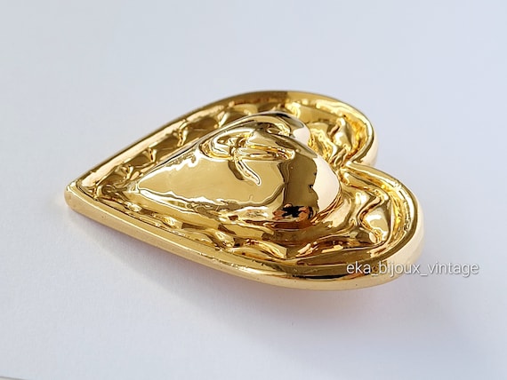 Broche Cœur Vintage Signée Guy Laroche - Dorée, En Métal Plaqué Or, Très Bon état