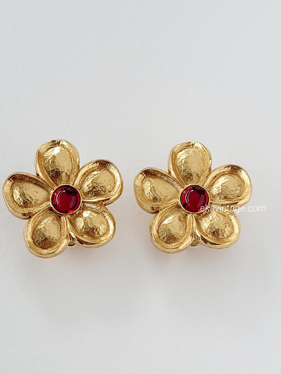 Kenzo Vintage Red Cabochon Flower Earrings Etsy