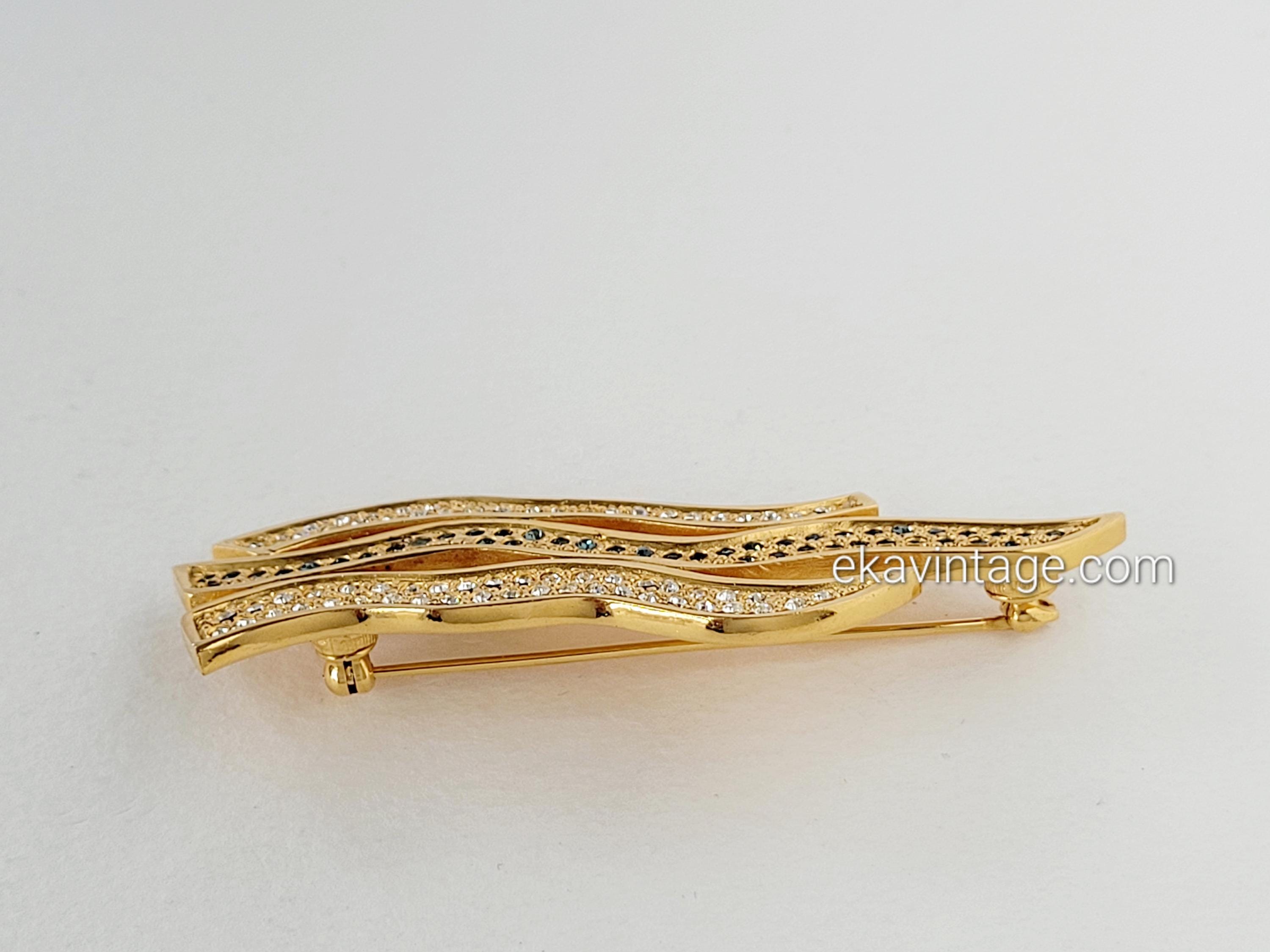 Broche Vintage Gontie France - Plaqué Or, Verre, Doré - Bijou Ancien Couture