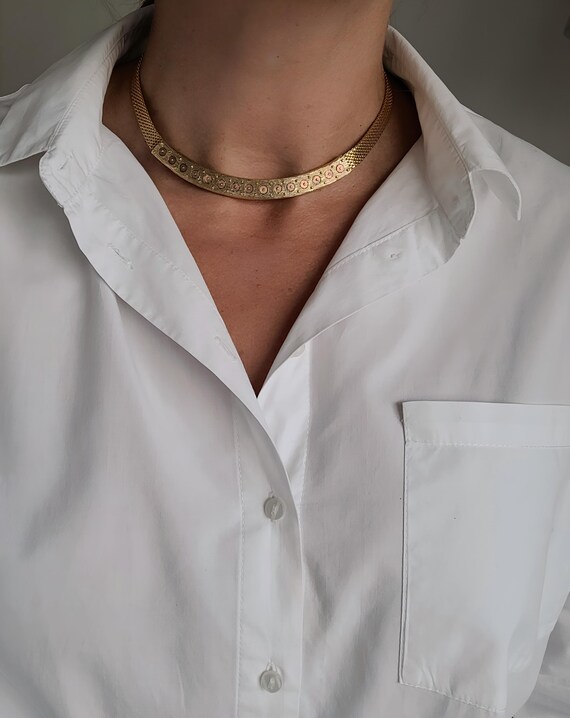 Collier Ras Du Cou Vintage ORENA En Métal Doré Et Plastique Ambré - Années 70/80