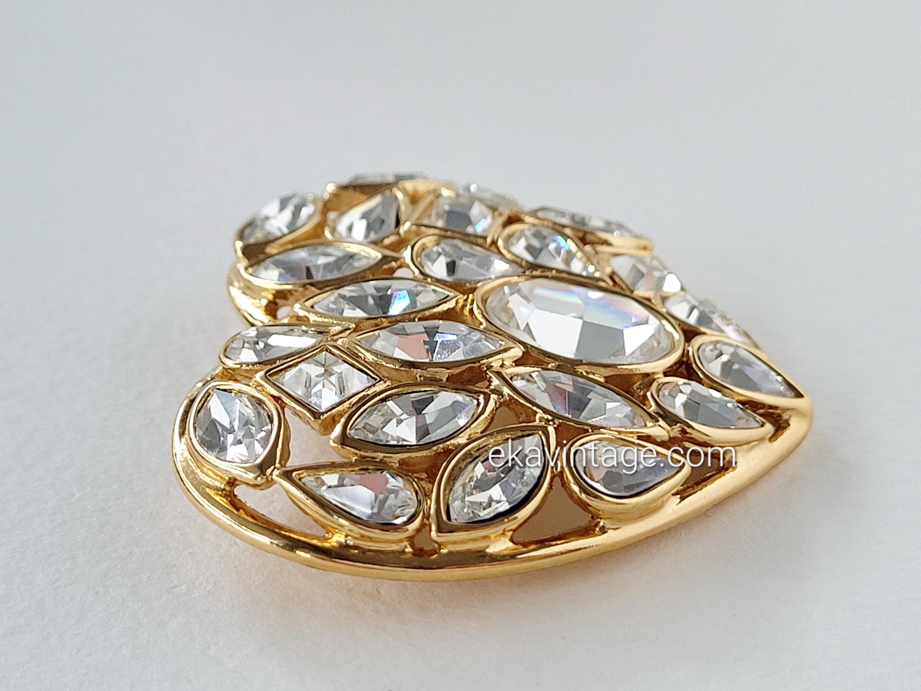 イヴ・サンローラン - ホワイトクリスタルの大きなヴィンテージハート