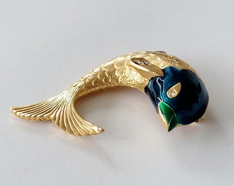 Broche Vintage Poisson En émaux Signée - Bijou Ancien