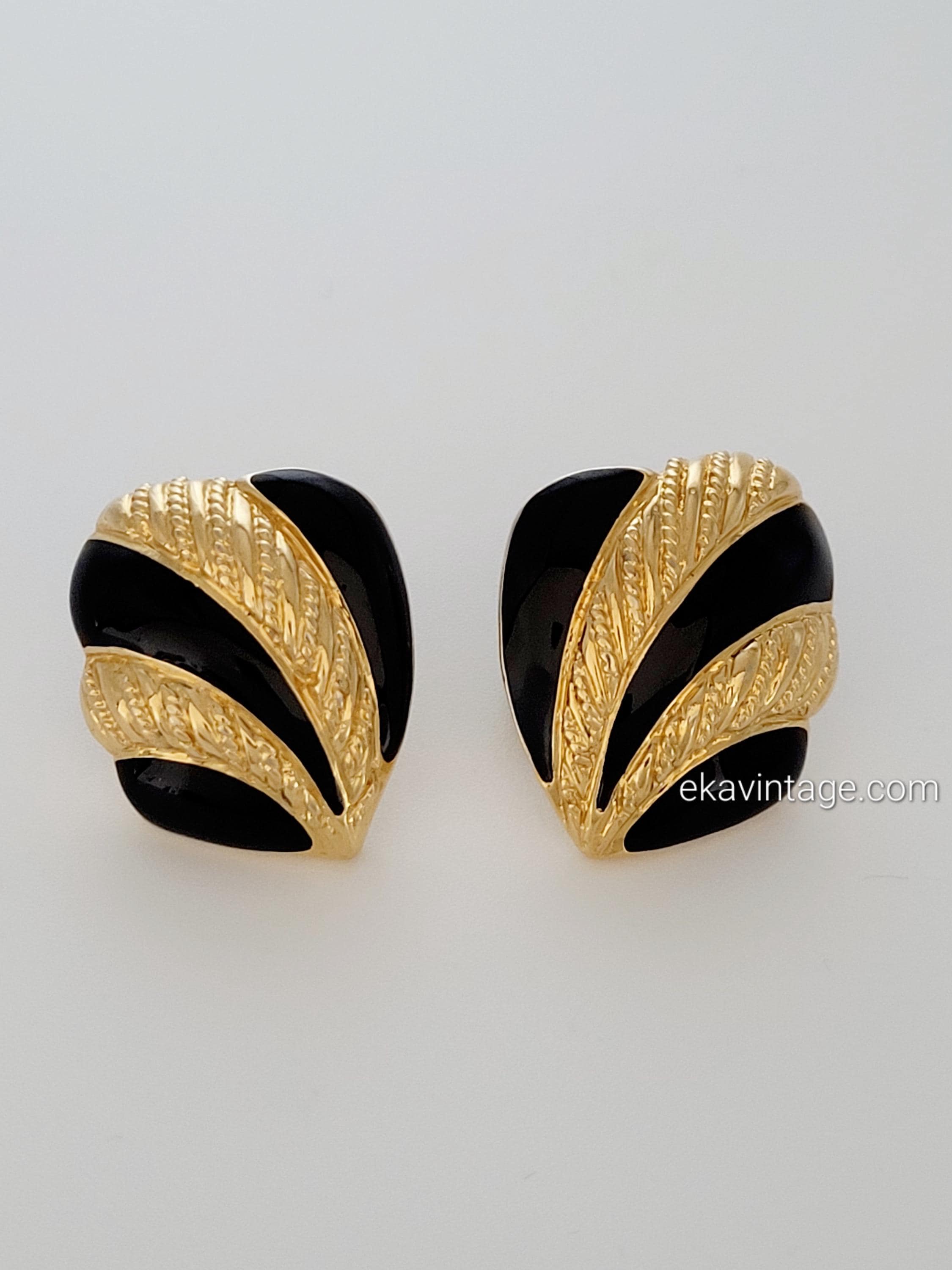 Boucles D'oreilles Clous Vintage En Or Avec Strass Et Perles - Bijou Fantaisie - Occasion Très Bon état