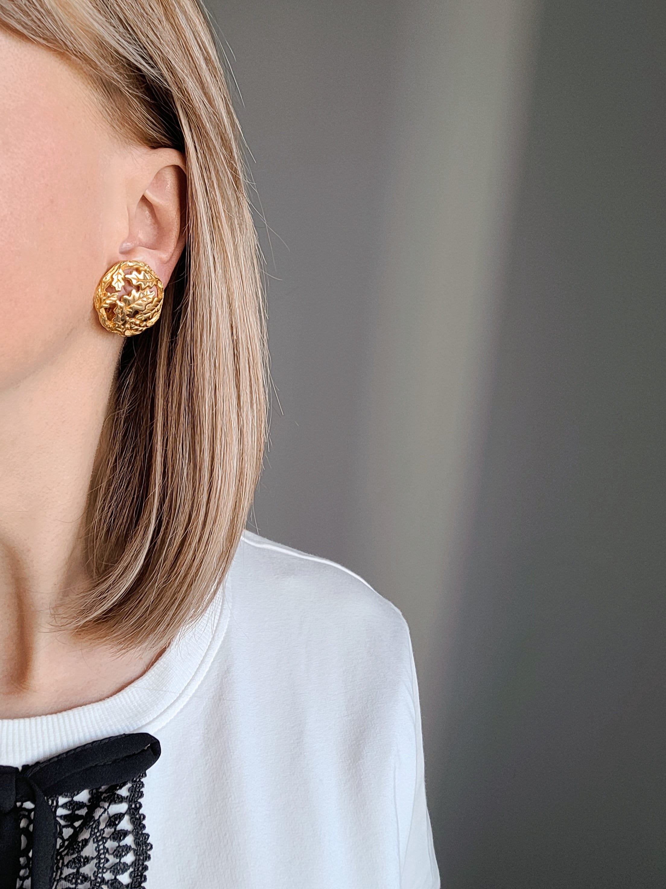 Ines de la Fressange - ヴィンテージ イヤリング - オークの葉 - Etsy 