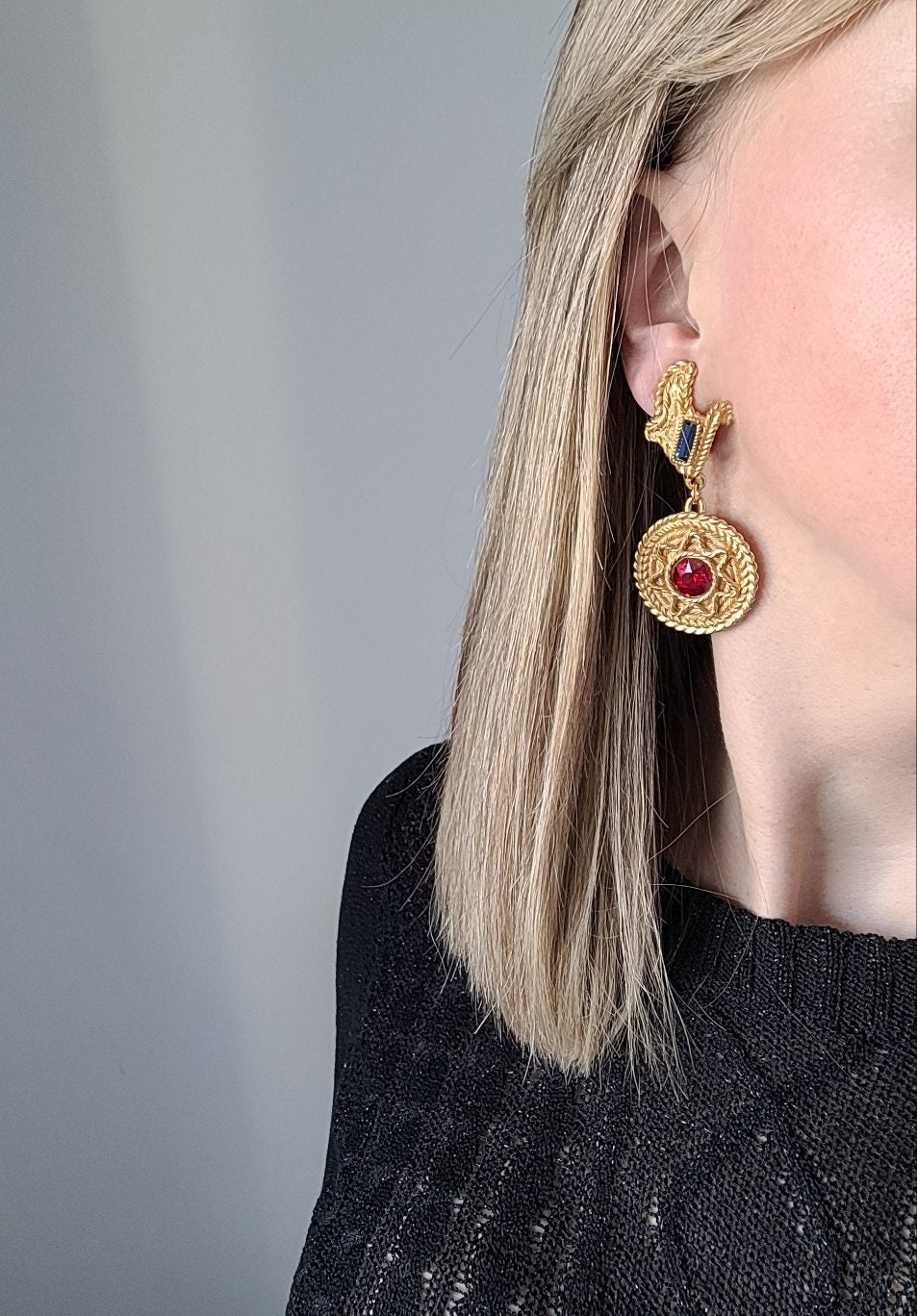 Balenciaga Paris - Vintage Hanging Earrings Red Crystals - Etsy