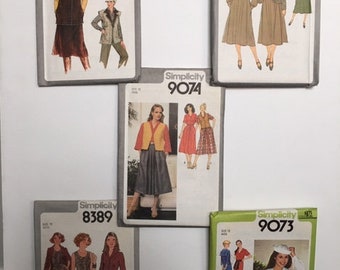Vintage Patterns in a package of 5 patterns: Simplicity 8656, 8788, 9074, 8389 and 9073 all in Size 12