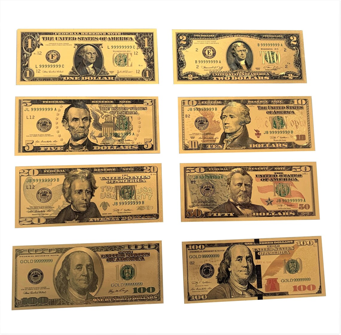 8pcs SET Gold Foil Banknote Dollar Bills USA Currency Coins Etsy