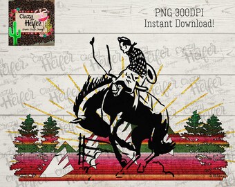 Rodeo bucking Bronc Serape Dye Sublimation Design Digital Download Serape Southwestern  Vintage Retro Cowboy Western