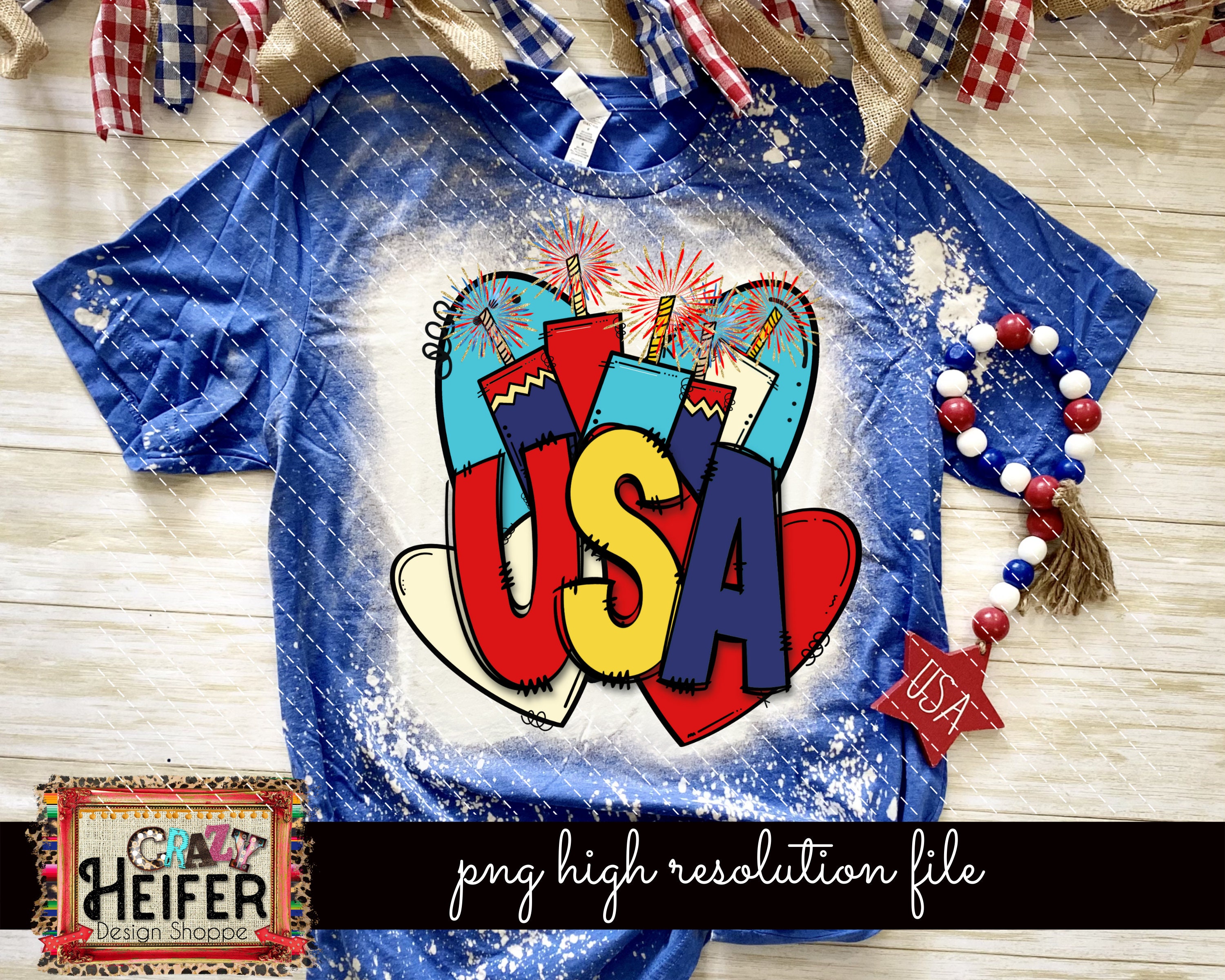 Patriotic Red White Blue Clipart PNG July 4th Dye Sublimation Design ...