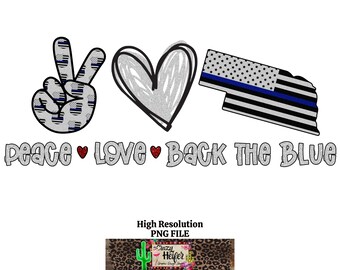 Nebraska respalda el azul corazón paz amor dye sublimación diseño digital descargar policía