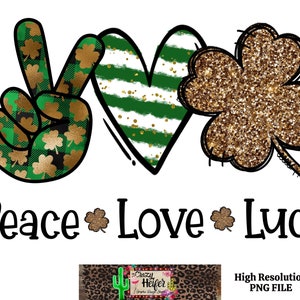 Peace Love Luck St Patrick's Day Print Glitter Doodle Dye Sublimatie Ontwerp Digitale Download
