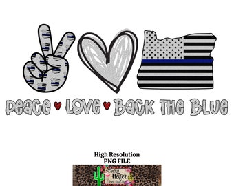 Oregon respalda el azul corazón paz amor dye sublimación diseño digital descargar policía