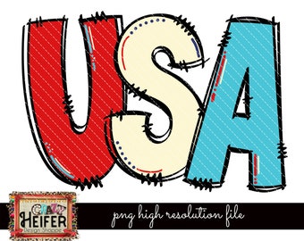 Patriotisk USA doodle handritad rustik Clipart PNG 4 juli Dye Sublimation Design Digital Nedladdning