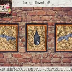 Halloween Bat leopard Printable Wall Art Digital Download JPEG Vintage bat Set of 3 trio