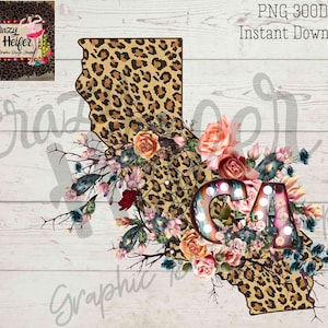 California CA Leopard Cactus Serape Marquee Leopard Boho Dye Sublimation Design Digital Download