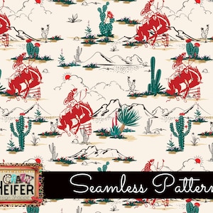 Seamless Pattern Vintage Retro Western Southwestern Cowboy Cowgirl Background Fabric Dye Sublimation Design