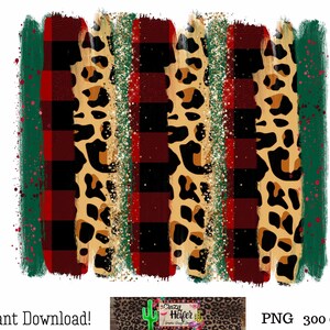 May include: Digital clipart featuring a red and black buffalo plaid pattern, leopard print, and gold glitter. The design is layered and has a distressed, brushstroke effect.