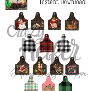 Christmas Cattle Ear Tag Cow Tag Burlap Leopard Junky Country  Clipart PNG Scrap book Dye Sublimation Embellishments Digital Download