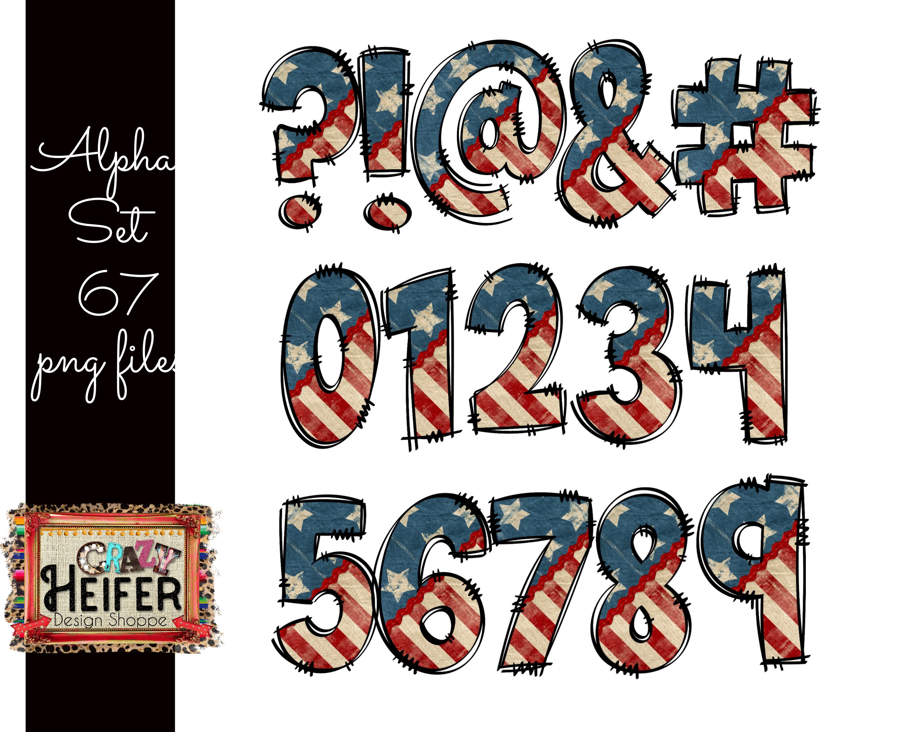 Patriotic Rustic July 4th Letters Alphabet Doodle Alpha Set Dye ...