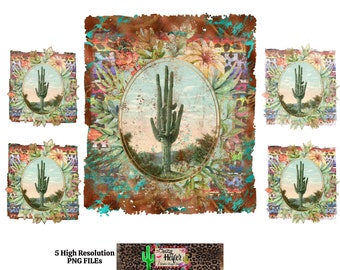 Western Cactus Dye Sublimation Design Digital Download Serape Southwestern Vintage Retro Cowboy