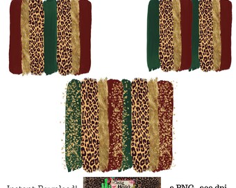 Christmas Red Green Gold Leopard Brush Stroke Glitter Background Dye Sublimation Design Digital Download