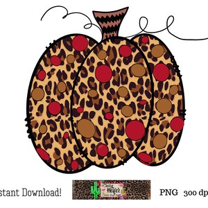Hand drawn Rustic Pumpkin Leopard  Dye Sublimation Design Digital Download Commercial Use