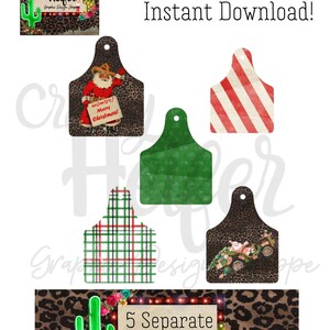 Christmas Cattle Ear Tag Cow Tag Clipart PNG Scrap book Dye Sublimation Embellishments Digital Download Retro Vintage