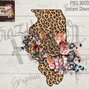 Illinois IL Leopard Cactus Serape Marquee Leopard Boho Dye Sublimatie Design Digital Download