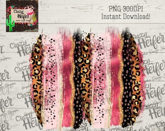 Leopard Pink Rose Gold Brush Stroke Background Dye Sublimation Design Digital Download