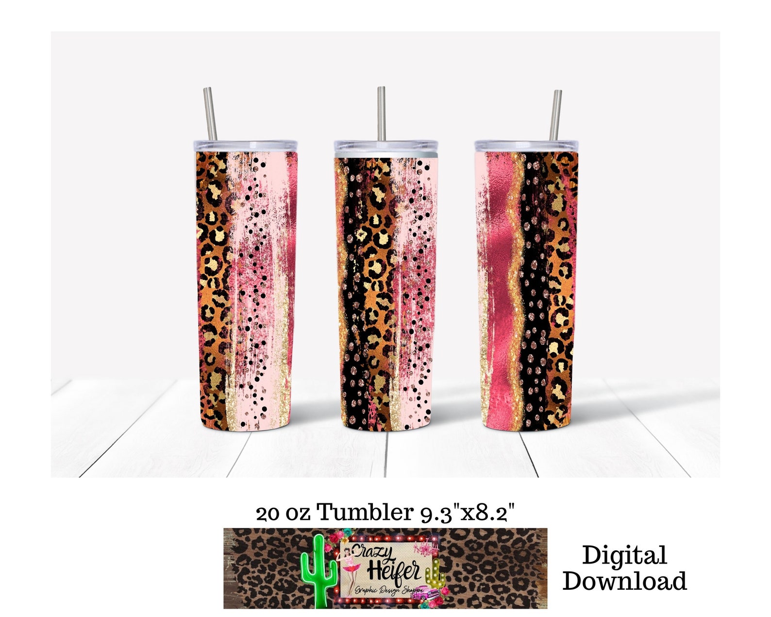 20oz Skinny Tumbler Pink Leopard Designs Dye Sublimation Design Digital ...