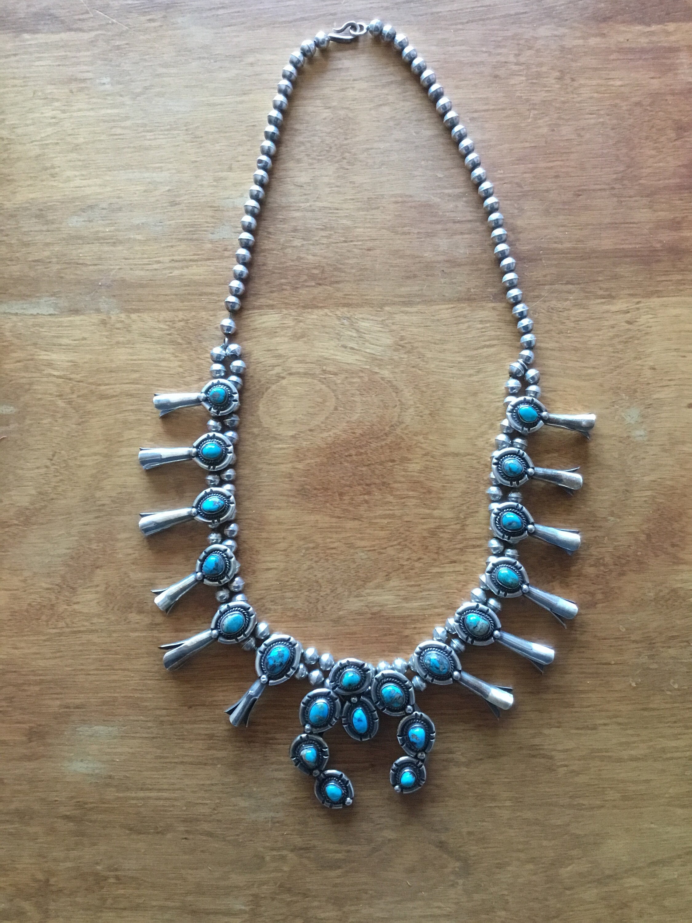 272 Gram Stellar Vintage Native American Navajo Sterling Silver Squash Blossom Necklace 272 Gram Stellar Vintage Native American Navajo Sterling Silver Squash Blossom Necklace
