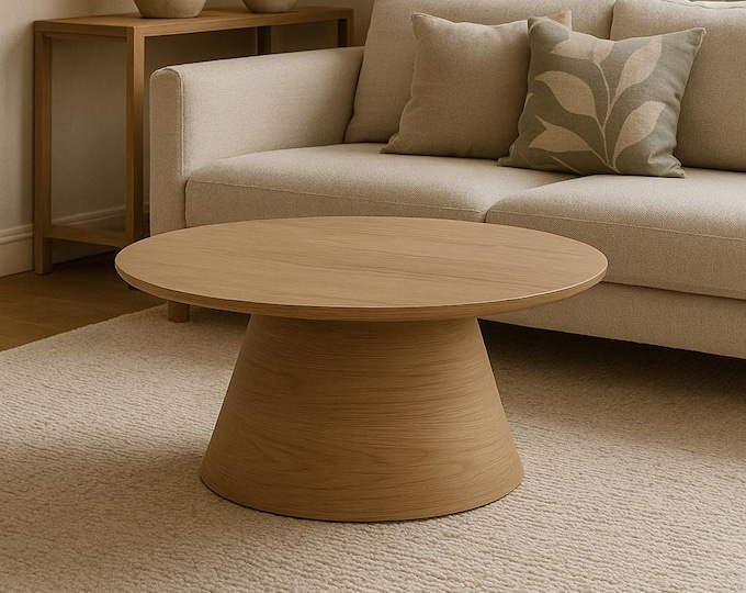 Round Coffee Table – Solid Hornbeam Wood | Custom Wood Stain | Living Room Furniture | Minimalist | End Table | Side Table | Sofa Table