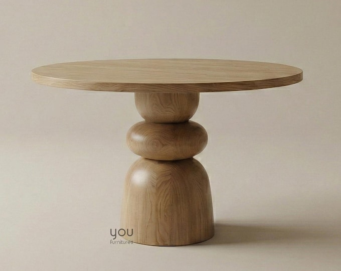 Pedestal Table - Round Dining Table | Custom Wood Stain and Size Options | 3–6 Seater | Dining Room Furniture | Minimalist Table