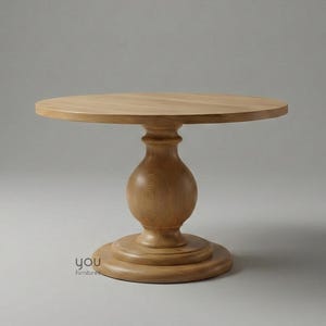 Mesa redonda con pedestal / Opciones de tamaño y tinte de madera personalizados / De 3 a 6 plazas / Muebles de comedor / Mesa minimalista