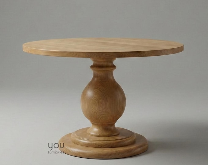 Round Pedestal Table | Personalized Wood Stain and Size Options | 3–6 Seater | Dining Room Furniture | Minimalist Table