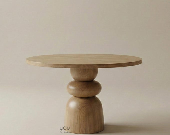 Pedestal Table - Round Dining Table | Custom Wood Stain and Size Options | 3–6 Seater | Dining Room Furniture | Minimalist Table