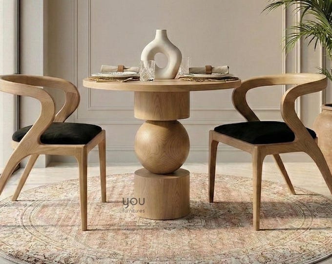 Handmade Hornbeam Wood Pedestal Table – Round Dining Table