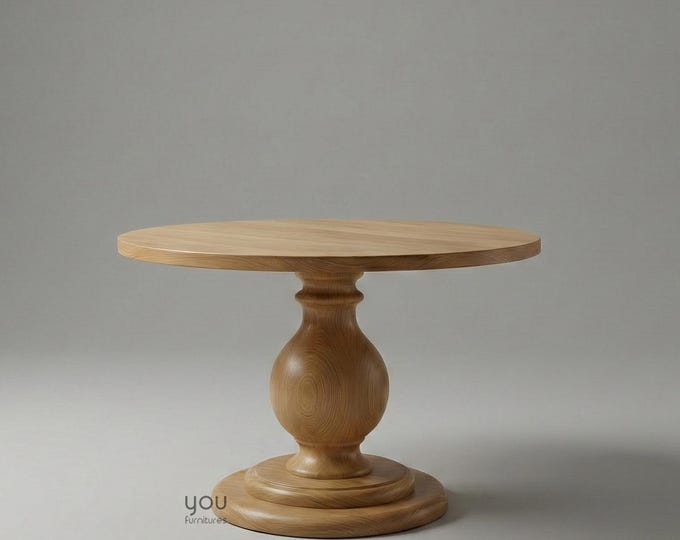 Round Pedestal Table | Personalized Wood Stain and Size Options | 3–6 Seater | Dining Room Furniture | Minimalist Table